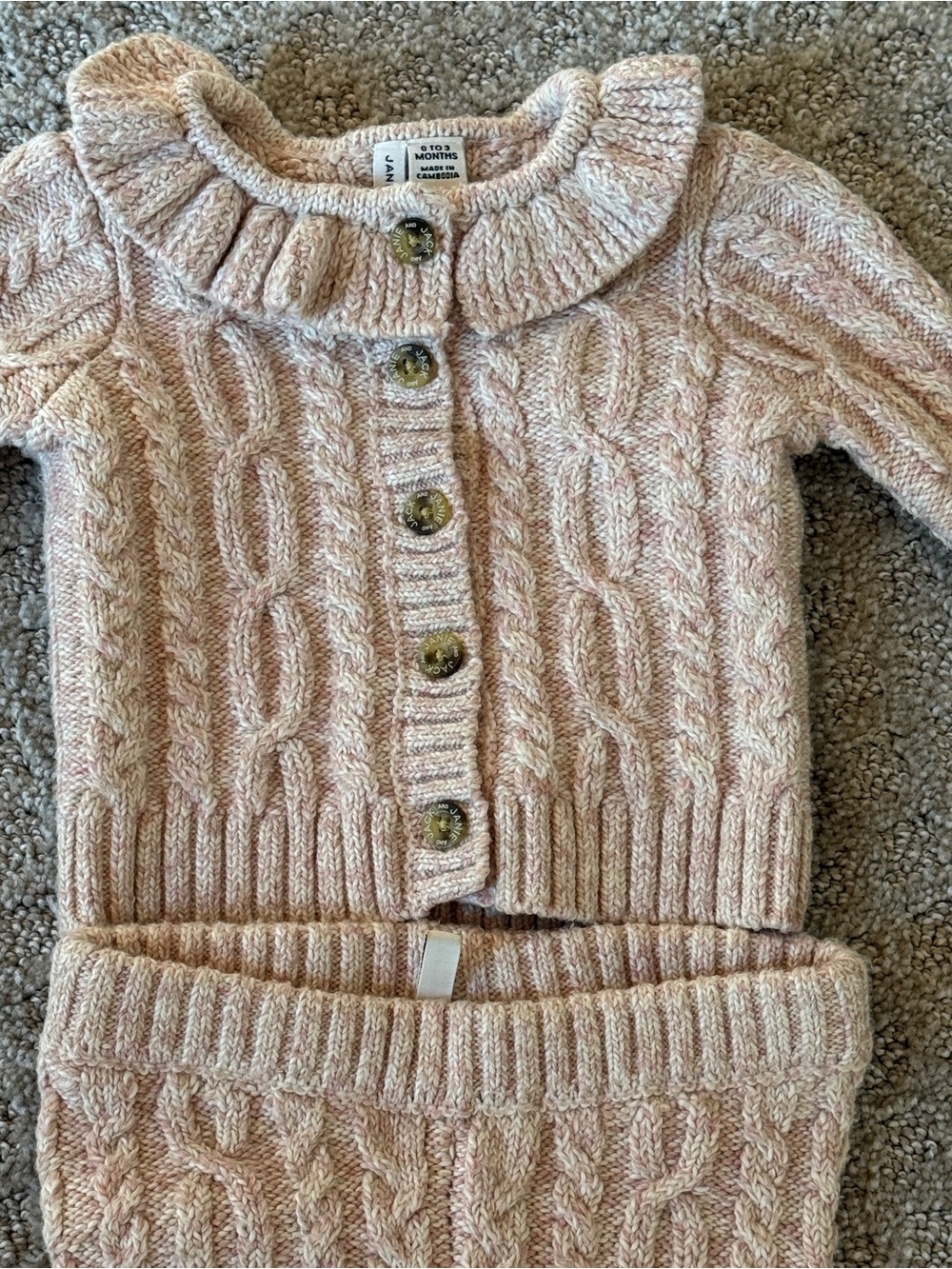 Janie and Jack Heathered Blush Cable Knit Cardigan & Bottoms Set